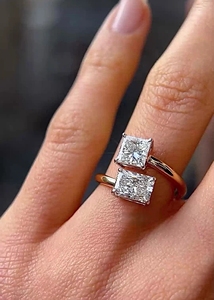 <b>Emerald</b> Design 925 Sterling <b>Silver</b> Luxury Princess Cut Moissanite Double Diamond Claw Setting Wedding <b>Ring</b> for Women - Product Image 4