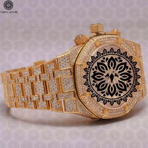 Charm Jewells Luxury <b>Men's</b> Stainless Steel <b>Watch</b> 40mm Diamond Encrusted Chronograph Analog Dial Glass Folding Clasp Mechanical - Product Image 1