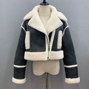 New Fashion Printed Sherpa Genuine <b>Leather</b> Cropped B3 Bomber Coat with Zipper Closure Waterproof Breathable Women's <b>Jackets</b> - Product Image 3