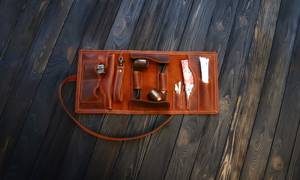Custom Handmade Leather Pipe <b>Roll</b> Storage Bag Vintage Real Leather Tobacco Pipe Pouch Case Travel <b>Kit</b> PRB-0025B - Product Image 2