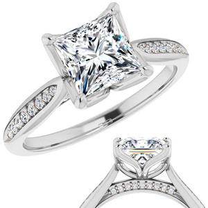 Bague de fiançailles classique et élégante en or massif 10K 14K 18K avec diamant de laboratoire Princess Tulip Cathedral, certifiée IGI, pour femme - Product Image 4
