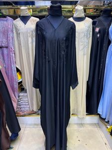 Oferta de Verano: Abaya Modesta de Dubái con Cuentas y Lentejuelas, Manga Larga, Tradicional Musulmana, Hecha a Mano, para Boda, de Poliéster Transpirable, Cuello Redondo - Product Image 2