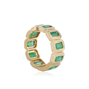 แหวนทองคำ 14k ประดับมรกตธรรมชาติทรงเหลี่ยม งานแฮนด์เมด ดีไซน์แบบเต็มวง ขายส่งเครื่องประดับคุณภาพสูง - Product Image 4