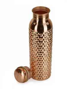 Bouteille d'eau en cuivre martelé, ronde, vaisselle traditionnelle, artisanat métallique électroplaqué - Product Image 4