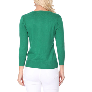 YEMAK – Cardigan en maille pour femme, col en V, manches trois-quarts, boutonné, doux, léger, ajusté, basique, décontracté, personnalisable, vente en gros - Product Image 3