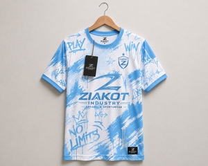Vente en gros directe ZIAKOT INDUSTRY, maillot de football à sublimation personnalisé à motif graffiti blanc-bleu clair, best-seller - Product Image 1