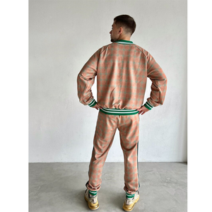 Ensemble de survêtement à carreaux personnalisé pour homme, manches longues, fermeture éclair, style décontracté, respirant, polyester et coton, pour l'automne - Product Image 3