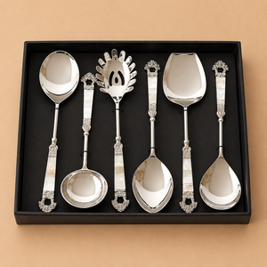 Artisan Stainless Steel <b>Serving</b> <b>Spoon</b> Gift Set Featuring <b>Gold</b> Leaf Embellishments and Contemporary Styling - Product Image 3