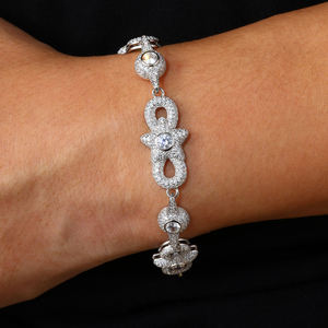 Luxury Women's 925 Silver Crystal <b>Bracelet</b> Flower Pave Setting Rhodium Plated Chain Link Design Wedding Jewelry - Product Image 1