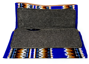 Manaal Enterprises - Silla de Montar Clásica Western con Forro de Lana y Patrón Geométrico, Ribete de Cuero Azul y Marrón, Modelo FELT PAD - Product Image 3