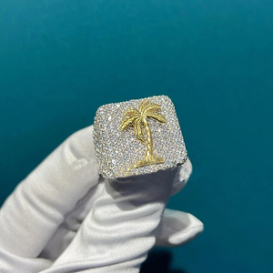 Anillo de Compromiso Personalizado de Plata de Ley 925 con Diseño de Palmera Hielada, Estilo Hip Hop, para Hombre, de Rapper Men Champion, Diseño Moderno y Personalizable, para Cumpleaños - Product Image 1