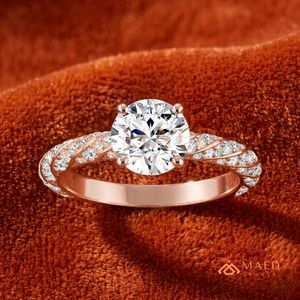 Anillo de Moissanita de Corte Redondo de Lujo para Mujer, Oro Rosa, Joyería de Compromiso, Regalo, EE. UU. - Product Image 1