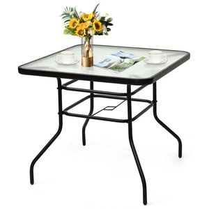 Table de patio carrée de 32 pouces avec plateau en verre trempé et structure en acier, mobilier d'extérieur élégant - Product Image 6