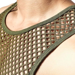 Camiseta sin Mangas para Hombre, Diseño Nuevo, Color Verde Oliva, Malla Transpirable, Cuello Redondo, Tejido de Punto, Color Sólido, Estilo Urbano, ODM - Product Image 3
