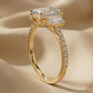 High Quality Emerald Cut Lab Grown Diamond Three Stone Ring for Wedding Engagement VVS VS Fine Ring at Affordable Price - Product Image 3