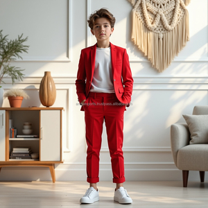 Boys Rust Brown Slim Fit Formal Suit <b>Set</b> | Kids <b>Blazer</b> & Pants Outfit for Weddings, Parties & Special Occasions - Product Image 5