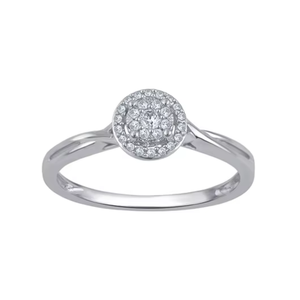 Anillo de oro blanco macizo de 10 quilates con diamantes naturales de 0.35 quilates en forma de racimo circular |   Anillo de Boda Redondo con Halo para Mujer, Joyería Fina, Regalo Nupcial - Product Image 3