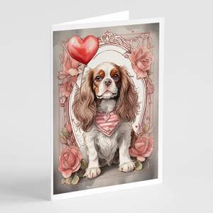 Cavalier Spaniel Valentine Roses Whimsical A7 Tarjetas de felicitación Paquete de 8 tarjetas de notas en blanco con sobres Tamaño 5x7 - Product Image 1