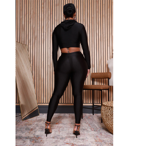 Combinaison noire à manches longues et à capuche pour femme, taille haute, coupe ajustée, fermeture éclair, couleur unie, toutes saisons, streetwear, clubwear - Product Image 6