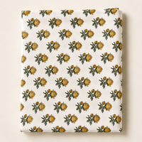 Ensemble de tissus en coton imprimé à la main de qualité supérieure avec motif floral jaune et rayures pour kurta, robe, drap de lit, artisanat et couture