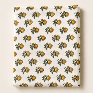 Premium Hand Block Printed Cotton Fabric <b>Set</b> With Yellow Floral Palm Motif Stripe Design For Kurta Dress Bedsheet Craft <b>Sewing</b> - Product Image 4