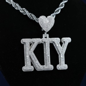 Custom <b>Initial</b> Letter <b>Pendant</b> With Heart Bail Moissanite Stones 925 <b>Silver</b> Rhodium Plated Hip hop Style Letter Charms Jewelry - Product Image 5