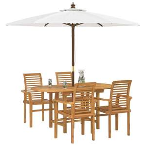 Juego de Comedor de Jardín de 5 Piezas en Madera de Teca Sólida Marrón - Product Image 3