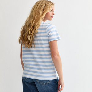 Camiseta de Cuello Redondo a Rayas de Alta Calidad para Mujer, Manga Corta, Informal, de Secado Rápido, Cómoda, 100% Algodón Jersey, Camisetas para Mujer - Product Image 2