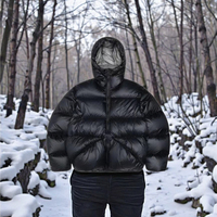 Blouson matelassé noir à capuche pour homme, rembourré en coton, coupe-vent, respirant, col montant, décontracté, manteau d'hiver, coupe droite, fermeture éclair, couleur unie