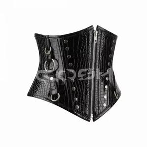 Heavy Duty Gothic <b>Black</b> Crocodile PVC Waspie Corset Glossy Embossed Vegan Leather Body Shaper Clubwear Corset - Product Image 3