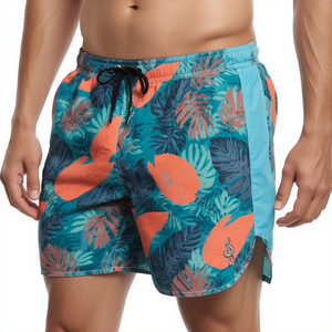 Luxury Men's Tropical Print Swim Shorts Featuring Quick Dry Performance Fabric Premium Summer Beach Design with Mesh Lining - Product Image 1