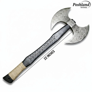 Hache à double tête en acier au carbone forgée à la main, manche en bois, outil de camping extérieur, vente en gros, fabricant OEM - Product Image 1