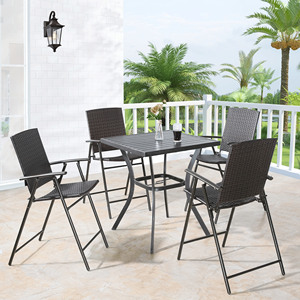 Set of 4 Portable Folding Patio <b>Wicker</b> Bar <b>Chairs</b> Outdoor Rattan Dining <b>Chair</b> for Garden Porch Yard <b>Indoor</b> Use - Product Image 2