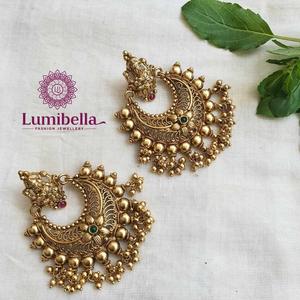 Vintage Gold Plated Chandelier Drop Earrings with Jade Pearl and Diamond - Product Image 1