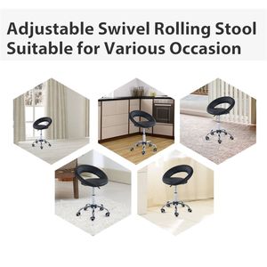 <b>Adjustable</b> <b>Height</b> Rolling Salon <b>Stool</b> Round Faux Leather Office <b>Stool</b> with Wheels - Product Image 3