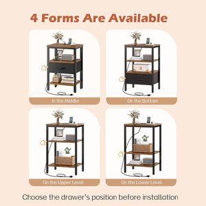 Adjustable Fabric <b>Drawer</b> Bed <b>Side</b> <b>Table</b> Nightstand with Charging Station Night Stand Furniture for Bedroom - Product Image 4