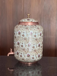 Floral Pattern Copper Water <b>Dispenser</b> with Tap and Lid Large Capacity Home <b>Beverage</b> Storage Pot - Product Image 5