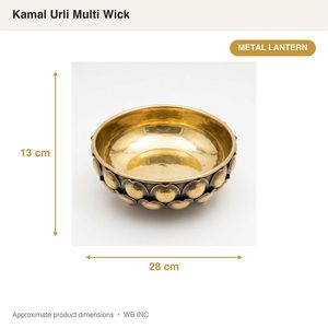Antique Brass Lotus Silhouette Kamal Urli Handmade 13 cm Brass <b>Candle</b> Lantern Multi <b>Wick</b> for Home Decor Hotel Wedding Table Gift - Product Image 6