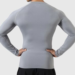 Men's Long Sleeve Rash Guard Gray Spandex Polyester Quick Dry Seamless Full Sleeve Sport Top - Product Image 5