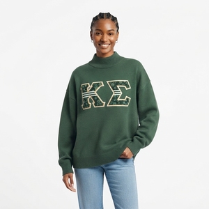 Pull à col roulé brodé Sigma pour femme, vert, tricoté, motif lettres, tenue décontractée d'automne - Product Image 1