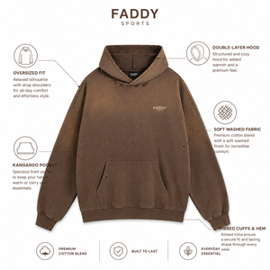 เสื้อฮู้ดดี้โอเวอร์ไซส์สีน้ำตาลมอคค่าสไตล์วินเทจ ผ้าฟลีซหนานุ่ม ขอบดิบ แต่งลายขาดๆ  สำหรับทั้งชายและหญิง  รับสกรีนโลโก้ - Product Image 5