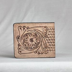 Portefeuille en cuir véritable fait main avec motif de fleurs en relief, style vintage, fermeture pliante, portefeuille court pour homme, usage quotidien - Product Image 2