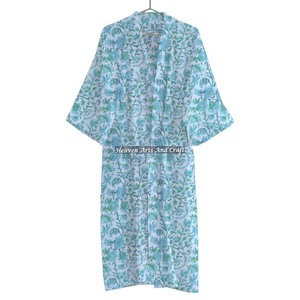 Hand Block Print Kimono Robe Block Printed <b>Light</b> Breathable Cotton Bathrobe For Women Lightweight - Product Image 3