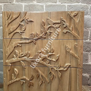 Luxury Handcrafted Solid Wood 3 Drawer Dresser Ornate Bird Tree Branch Relief Carving Finish - Product Image 2