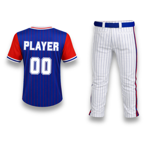 Conjunto de Uniforme de Béisbol Personalizado para Hombre, Azul Marino, Rojo y Blanco a Rayas, Manga Corta, Cierre de Botones, Secado Rápido, Poliéster, para Todas las Temporadas - Product Image 2