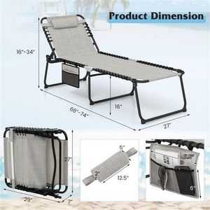 Sedia a sdraio pieghevole da esterno in ferro a 4 posizioni, larghezza 27 pollici, colore grigio - Product Image 3