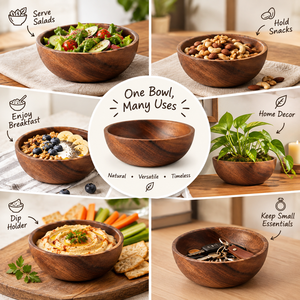 Bol en bois fait main, forme ronde, grain de bois naturel, design minimaliste, pour servir les aliments, décoration pour la maison, l'hôtel, le restaurant - Product Image 3