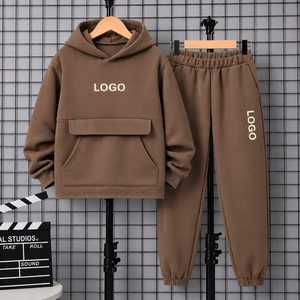 Ensemble de survêtement en molleton écologique 2 en 1 pour homme, bleu, à capuche, couleur unie, coton, vêtements décontractés d'hiver, impression de logo, sweat-shirt long - Product Image 5