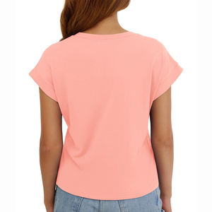 Women's <b>Coral</b> Crew Neck Short Sleeve T-Shirt Loose Fit Casual Knitted <b>Top</b> Solid Color Spring Summer Wear - Product Image 5