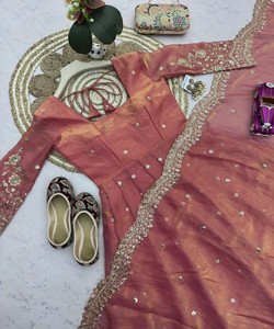Women Silk Salwar Kameez <b>Ankle</b>-Length Traditional Wedding Outfit Dupatta Ready To Wear India Pakistan Style 85156 SAI-SSC-718 - Product Image 3